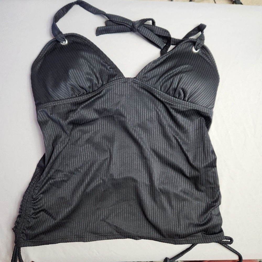 Salt‎ + Cove Tankini Swim Top Adjustable Ruched Halter Strap Black Ribbed Size M